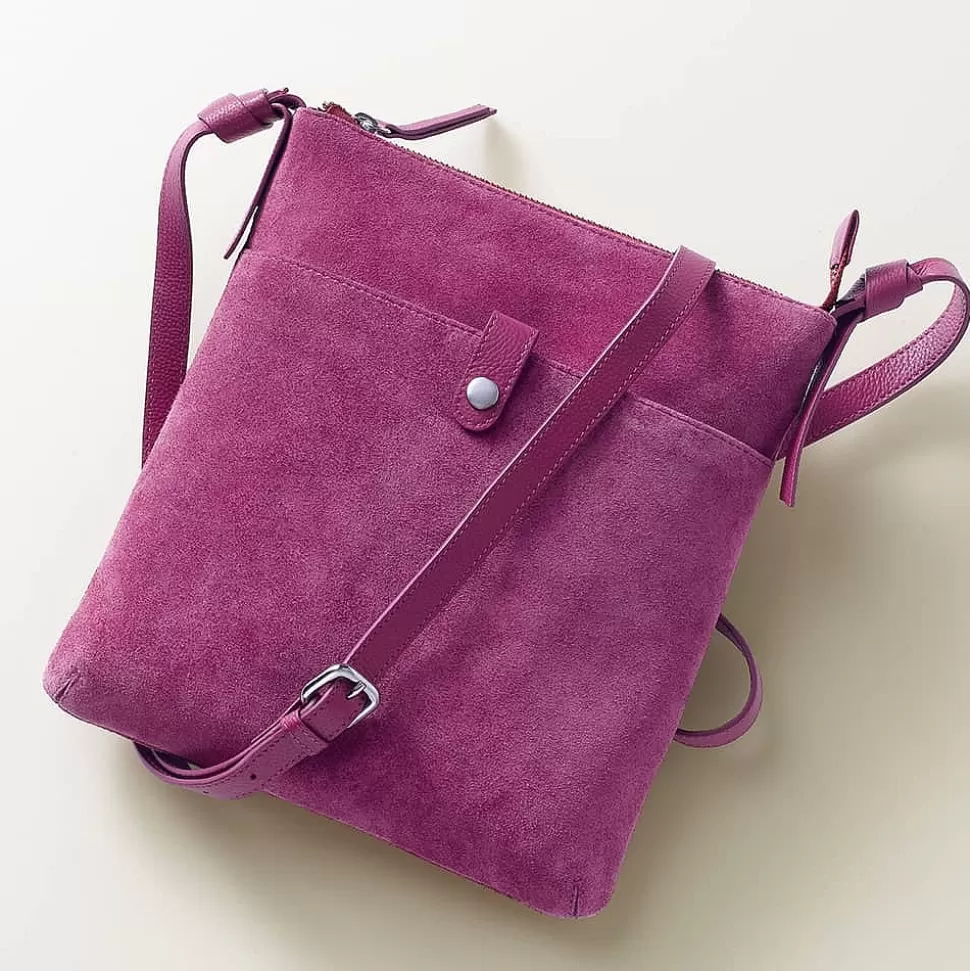 Pia Bijoux Sacs | Sacs Portés Travers | Sac Bandoulière en Daim Craquez Pour le Fuchsia